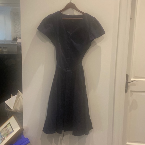 DKNY, NWT elegant navy cotton midi belted skirt dress - Picture 6 of 8